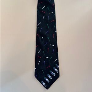 💜3/$15 Barry Wells "Tee Time" men's novelty golf black necktie